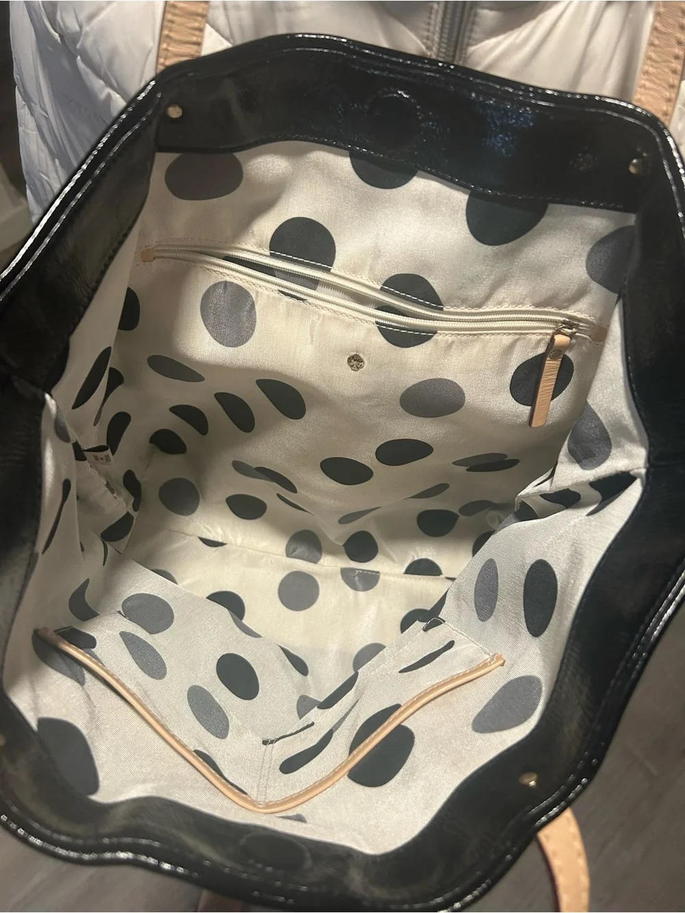 kate spade Black Patent Tote with Tan Leather Handles